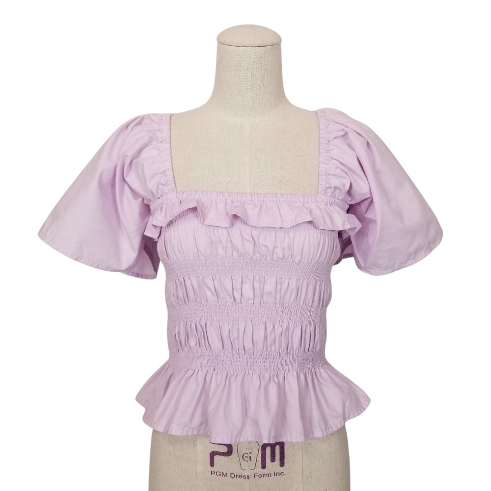 Aaron & Amber Smocked Puff Shoulder Top Purple Lilac Sz Medium